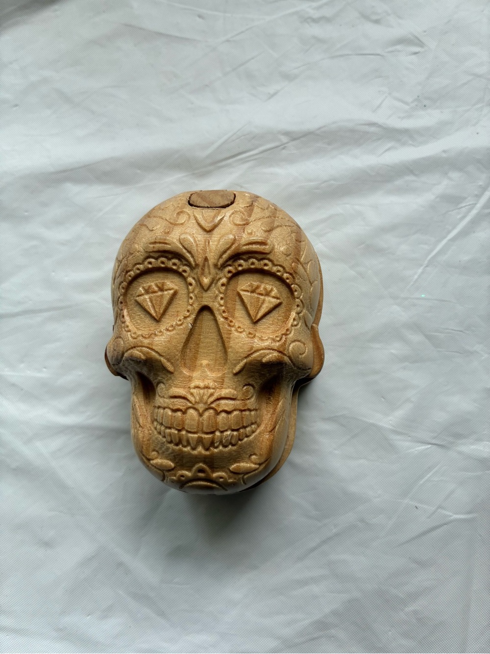 Decorative Carved Skull Accent - Natural Wood Tone puzzle box